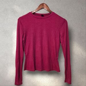L - Raspberry Ribbed Knit Long Sleeve Top by SHEIN